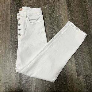 7 For All Mankind White High Waist Crop Straight Jeans Button Fly Size 30